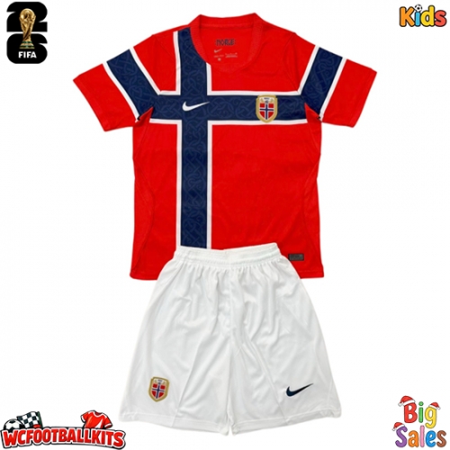Norway Replica Home Stadium Kit for Kids World Cup 2026 Short Sleeve (+ pants)
